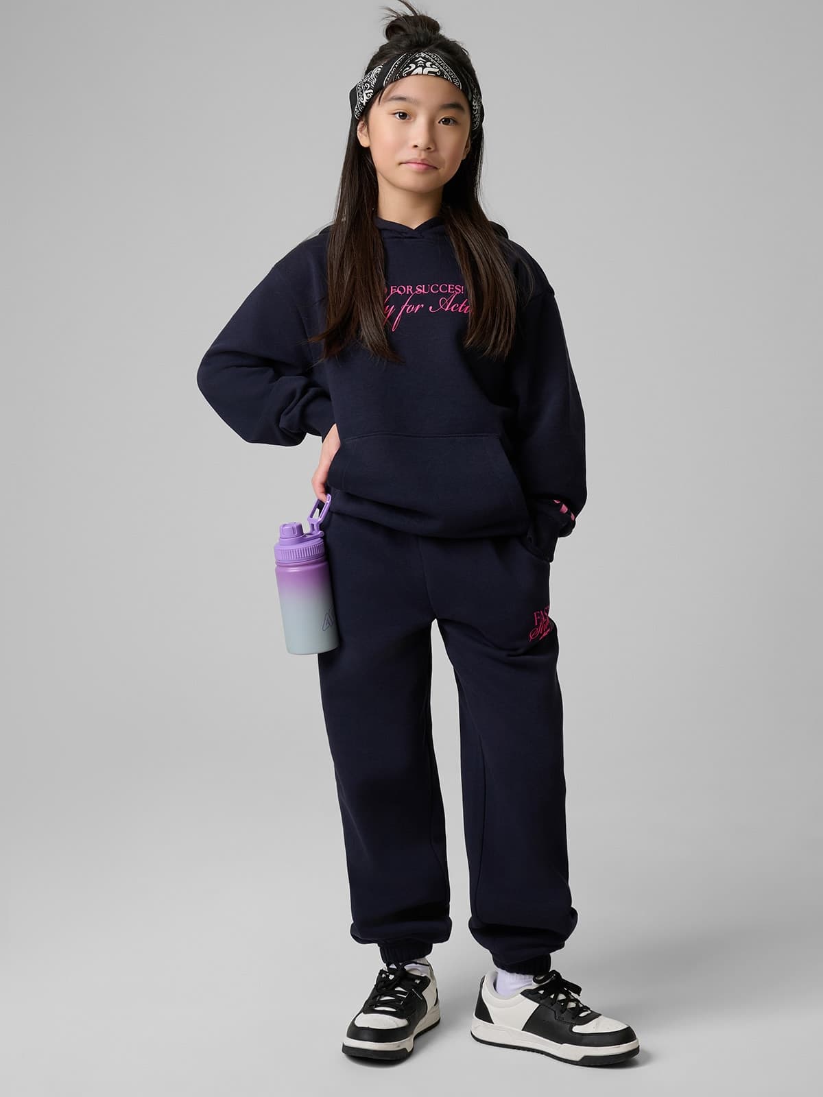 Bluză de trening loose și glugă pentru fete - bleumarin