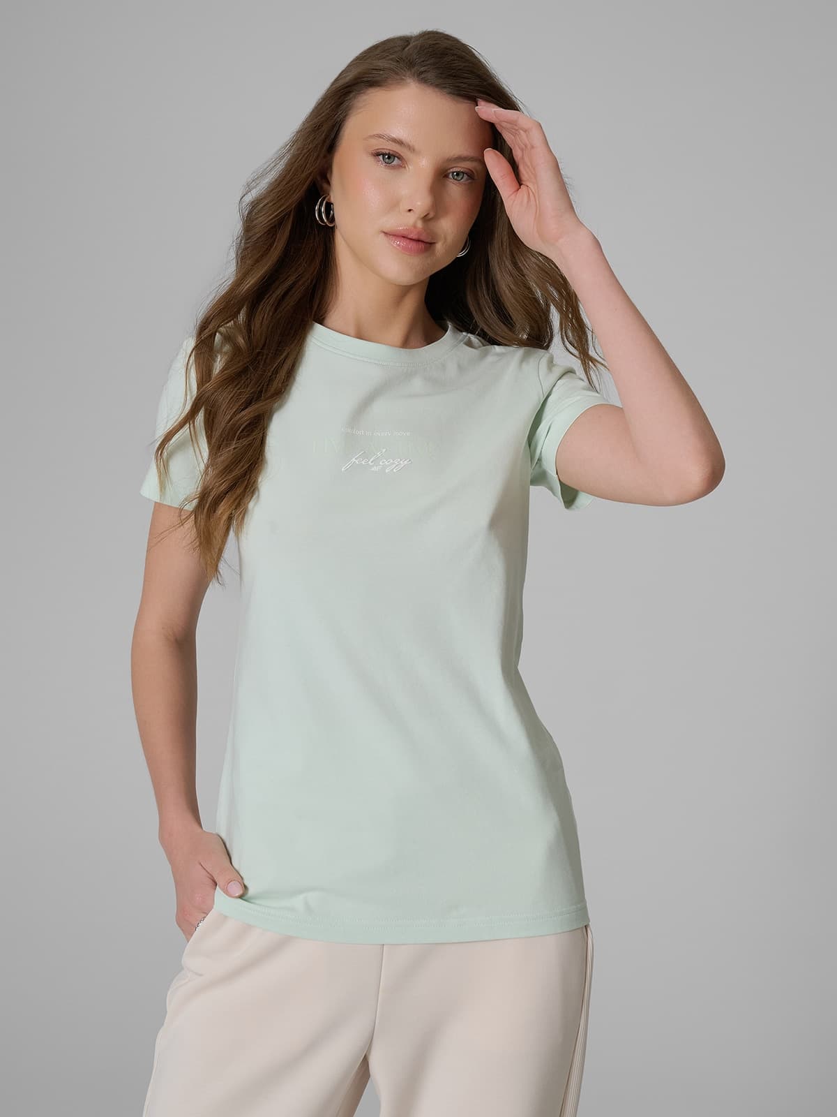 Tricou slim cu imprimeu pentru femei - mentă