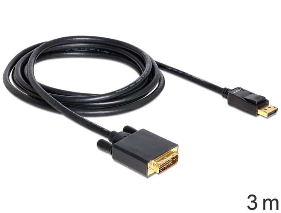 Cablu DisplayPort la DVI-D T-T ecranat 3m Negru, Delock 82592