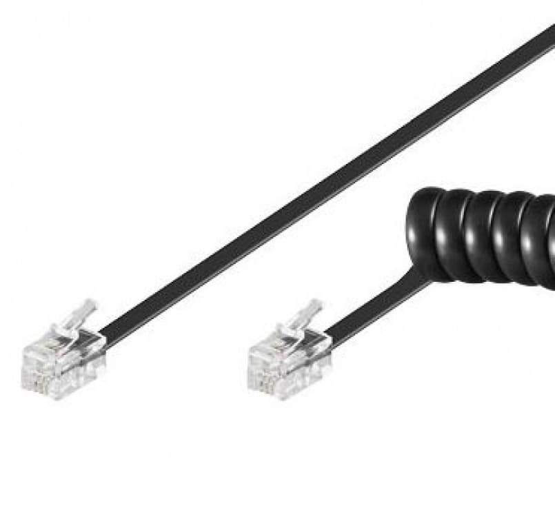 Cablu telefon spiralat 4 fire 2m Negru, TK4RS-02B