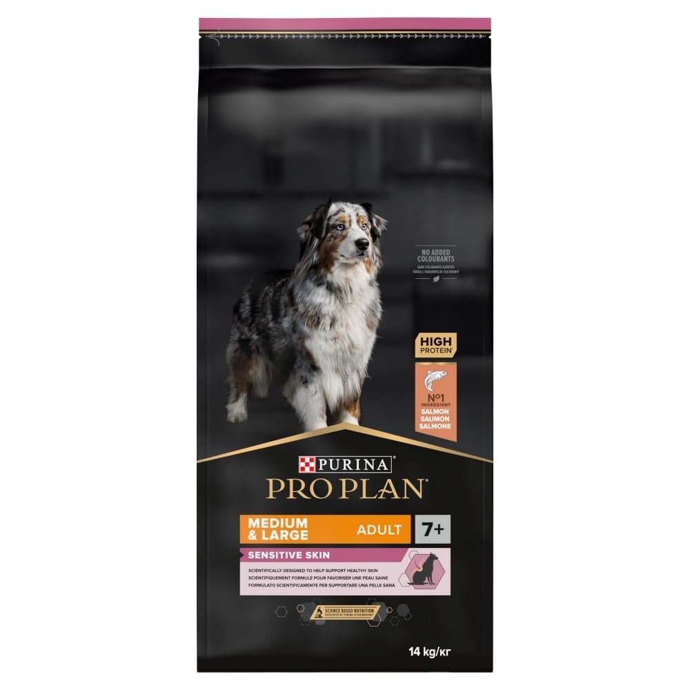 PURINA PRO PLAN Medium Large Adult 7+ Sensitive Skin hrana uscata caini adulti peste 7 ani, rase medii si mari cu piele sensibila 14 kg
