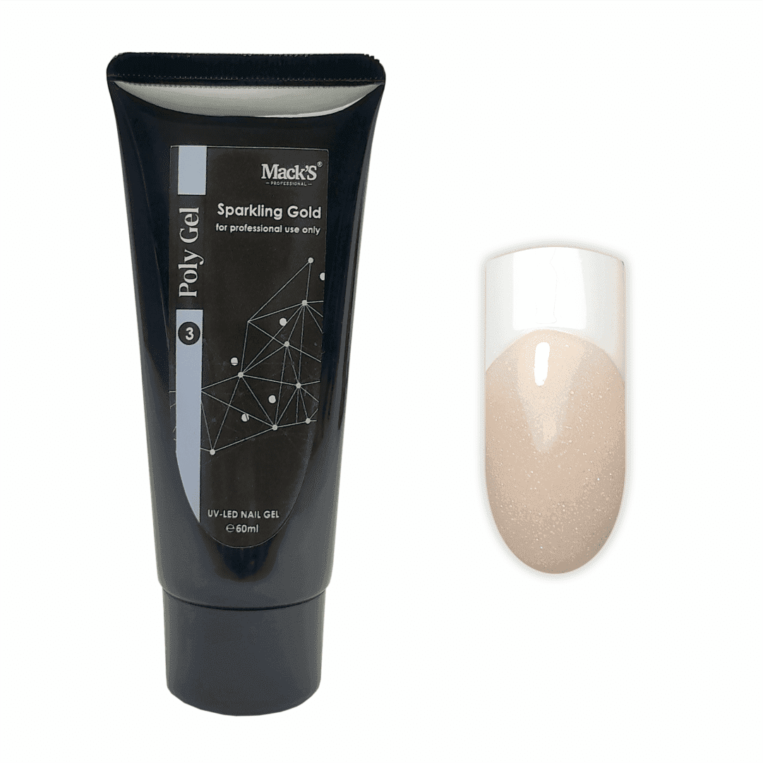 PolyGel Sparkling Gold Mack’s 60gr – Gel Acrilic Profesional cu Sclipici | FSM România
