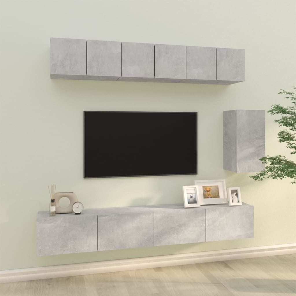 Gossi set dulap tv, 6 piese, gri beton, lemn prelucrat