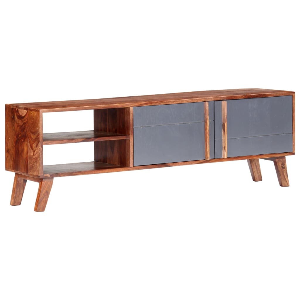 Gossi dulap tv, gri, 140x30x45 cm, lemn masiv
