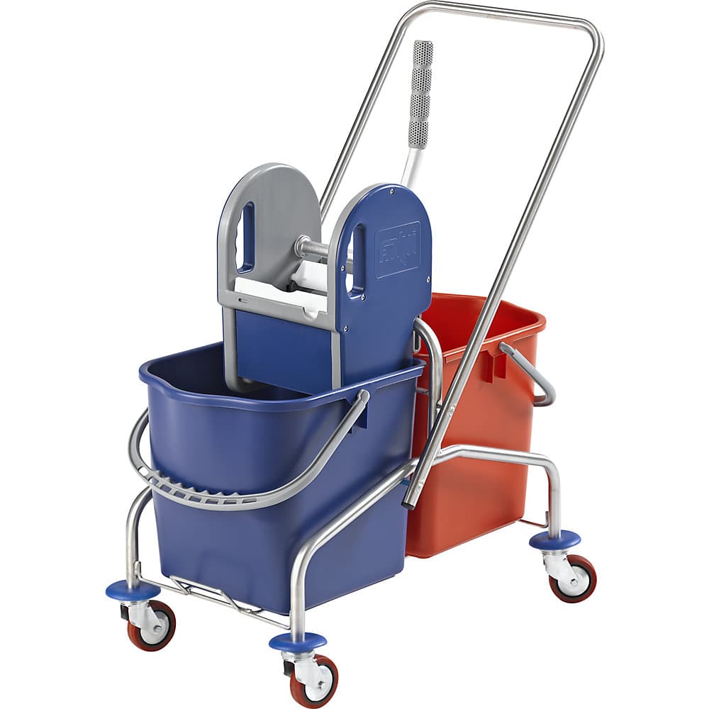 eurokraft pro Cărucior de curățenie din inox, găleată cu roți cu două compartimente 2 x 25 l, role metalice