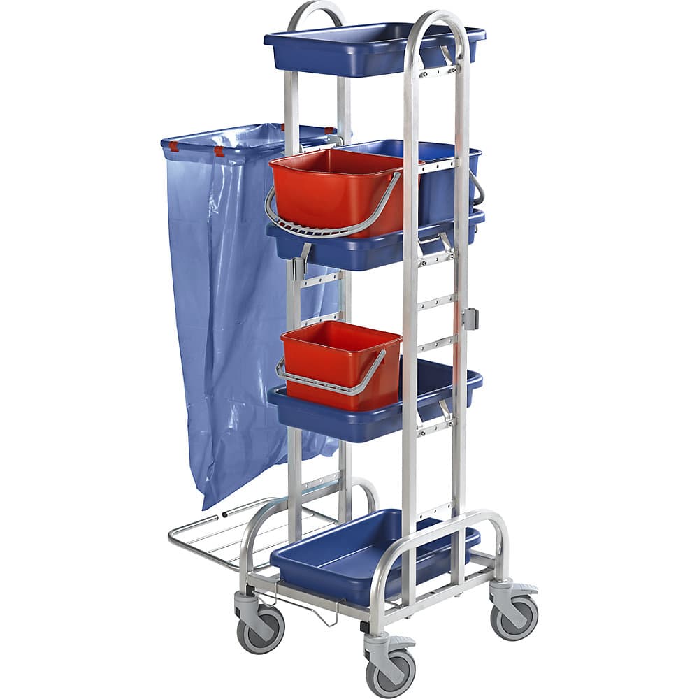 eurokraft pro Cărucior de curățenie din inox, cu 2 găleți x 10 l, 1 găleată x 6 l, role din plastic