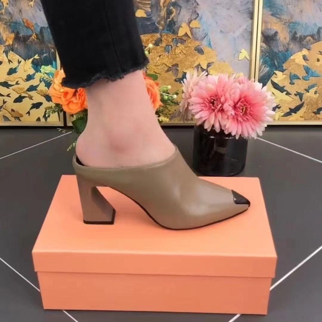 Sandale de vară din piele moale de damă Papuci Toc gros Talpă moale Pantofi cu toc înalt cm khaki