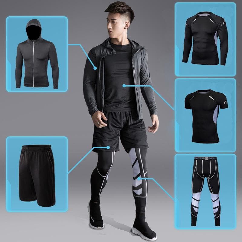 5 bucăți/set costume sportive de compresie pentru bărbați Seturi de alergare baschet dresuri de antrenament haine sală fitness jogging sport