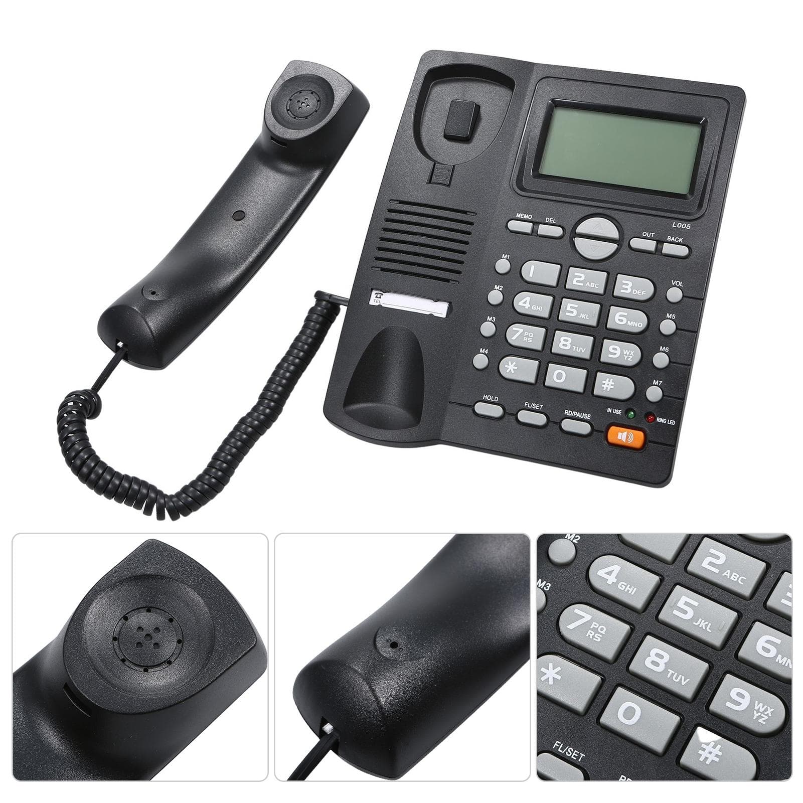 Telefon de birou cu fir Telefon fix cu ecran LCD de identificare a apelantului reglabil negru