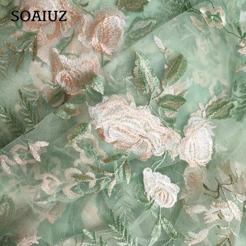 Țesătură de broderie din plasă din dantelă de trandafir Floral pentru rochie DIY Fusta Cortina 130X100cm caisă