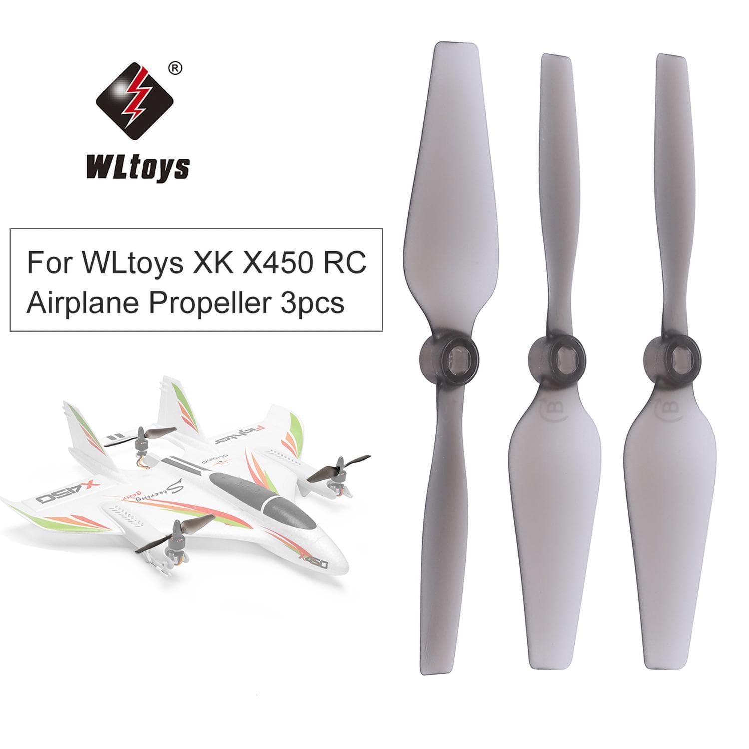 WLtoys XK X450 RC Avion Avion Elicopter cu aripă fixă ​​Elice 3 buc negru