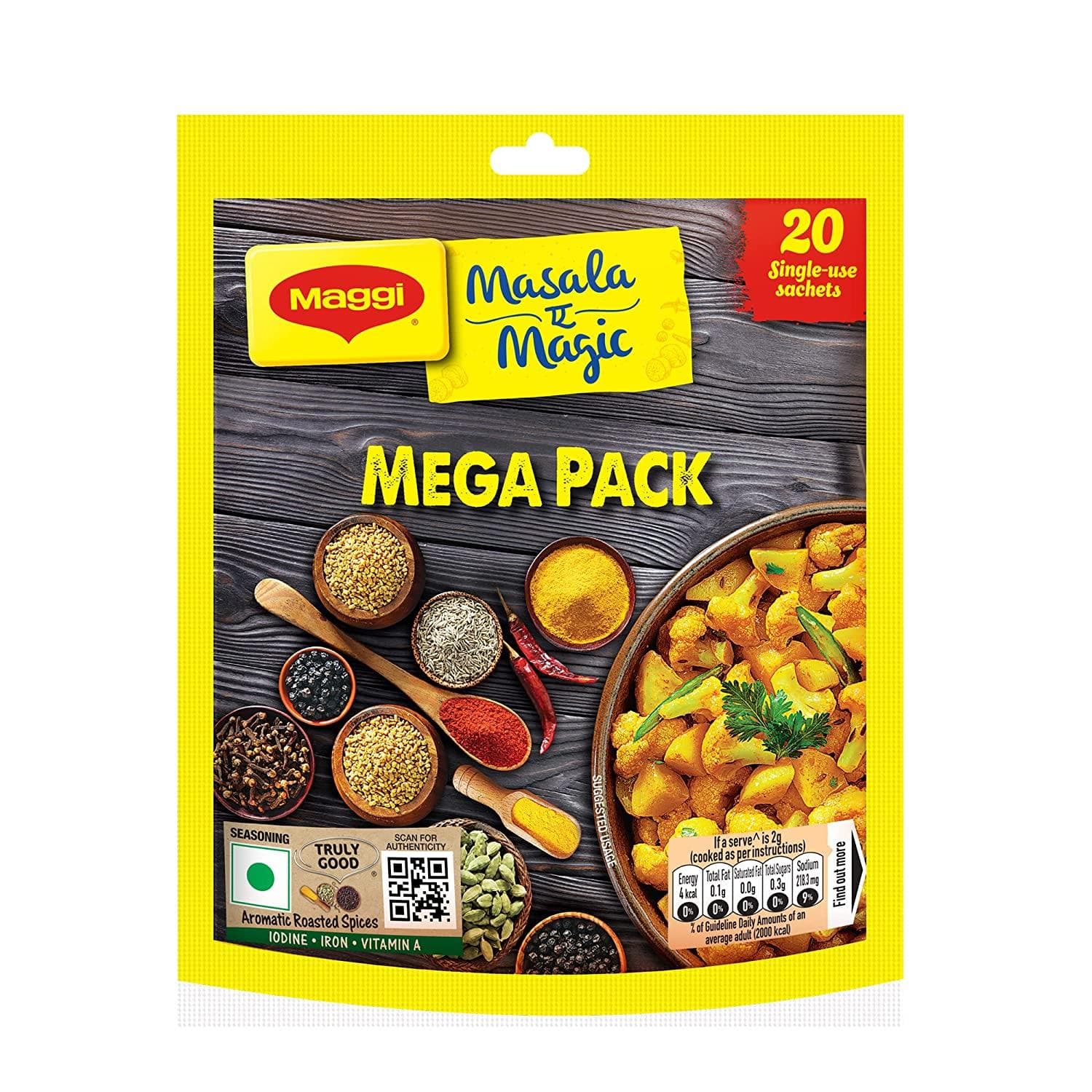 Maggi Masala-Ae-Magic, (20 plicuri) All In One Masala pentru legume uscate, Paneer, Dal & More Pouch, 120 g