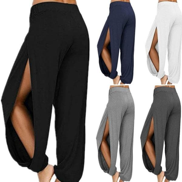 Pantaloni de modă pentru femei Pantaloni de yoga Pantaloni harem pentru femei Jogger cu fantă laterală Pantaloni de sport hippie de plajă cm negru