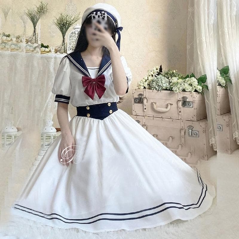 Rochie de femeie dulce, chic, guler marinar, mâneci bufante, rochii pentru femeie, rochie lolita, rochii drăguțe de vară pentru femei cm albastru