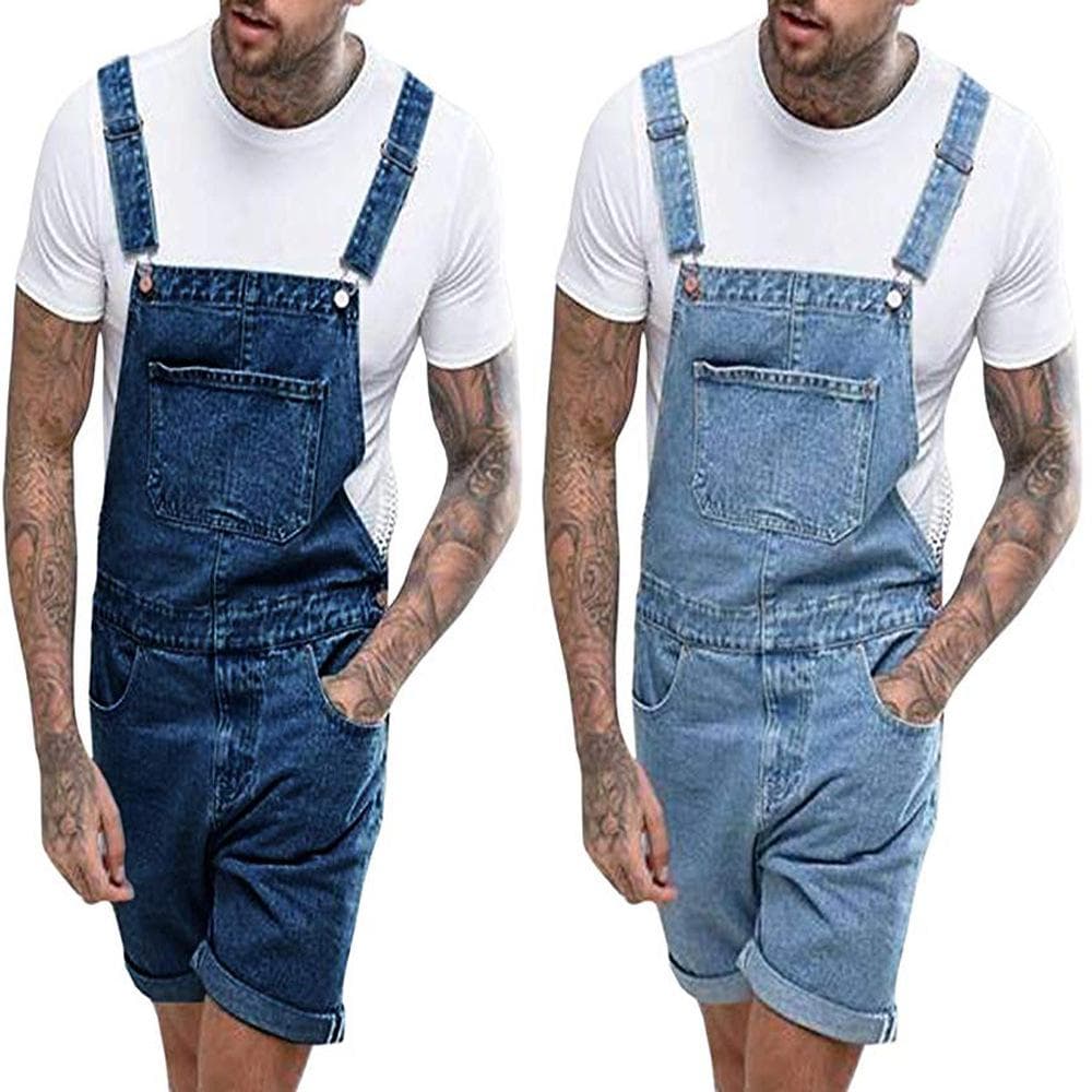 Salopetă de blugi de vară pentru bărbați cu buzunar Salopetă scurtă casual din denim Blugi bărbați Pantaloni cu bretele Blugi Fashion