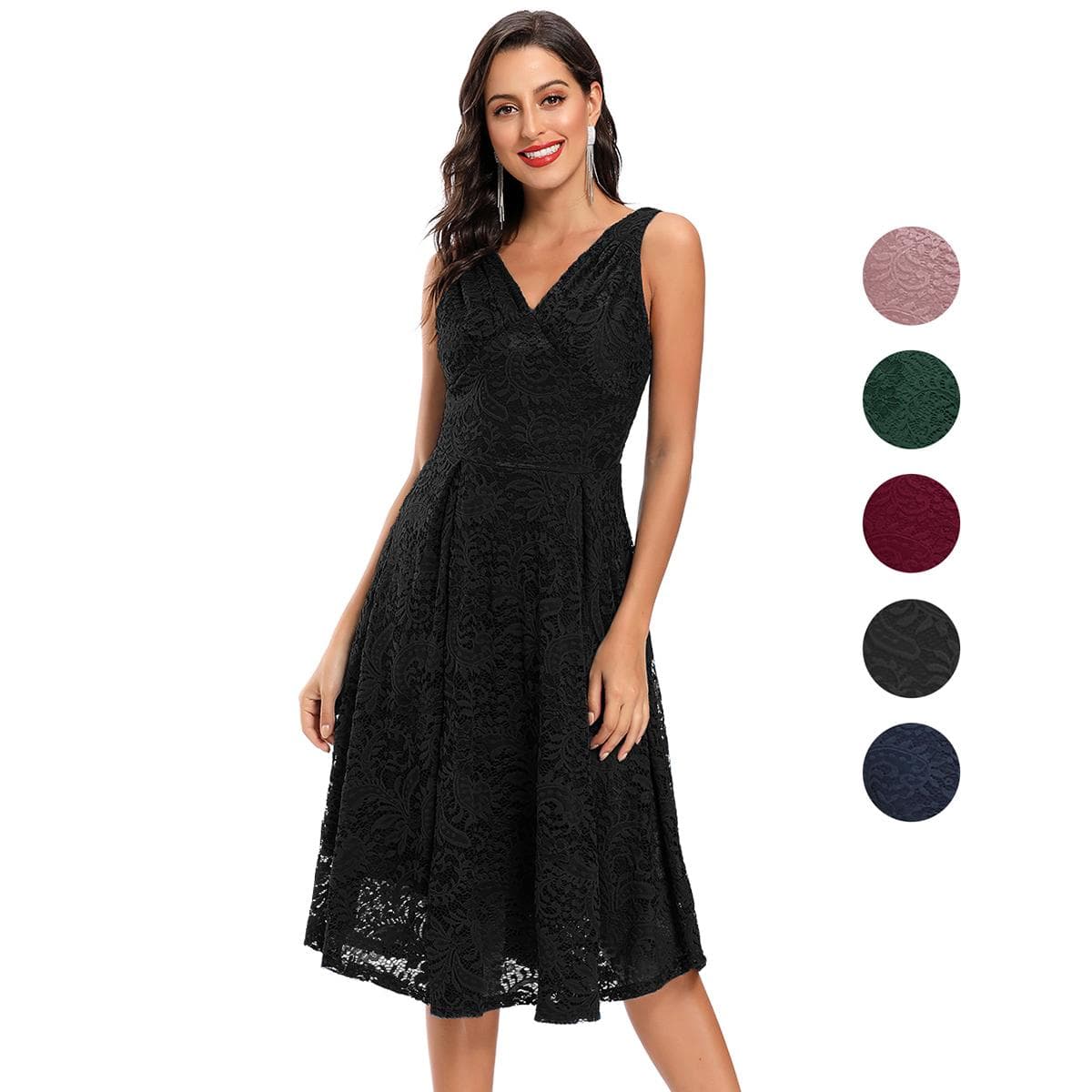 Rochie de damă, elegantă, vintage, din dantelă, cu decolteu în V, bust fântânat, talie strânsă, lăptără, patinator de absolvire, cocktail