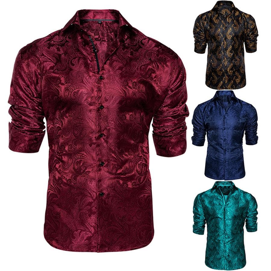 Cămașă Paisley pentru bărbați Roșu vin Albastru Verde Gri Cămașă Paisley Cămașă cu mânecă lungă de mătase Cămăși casual de afaceri