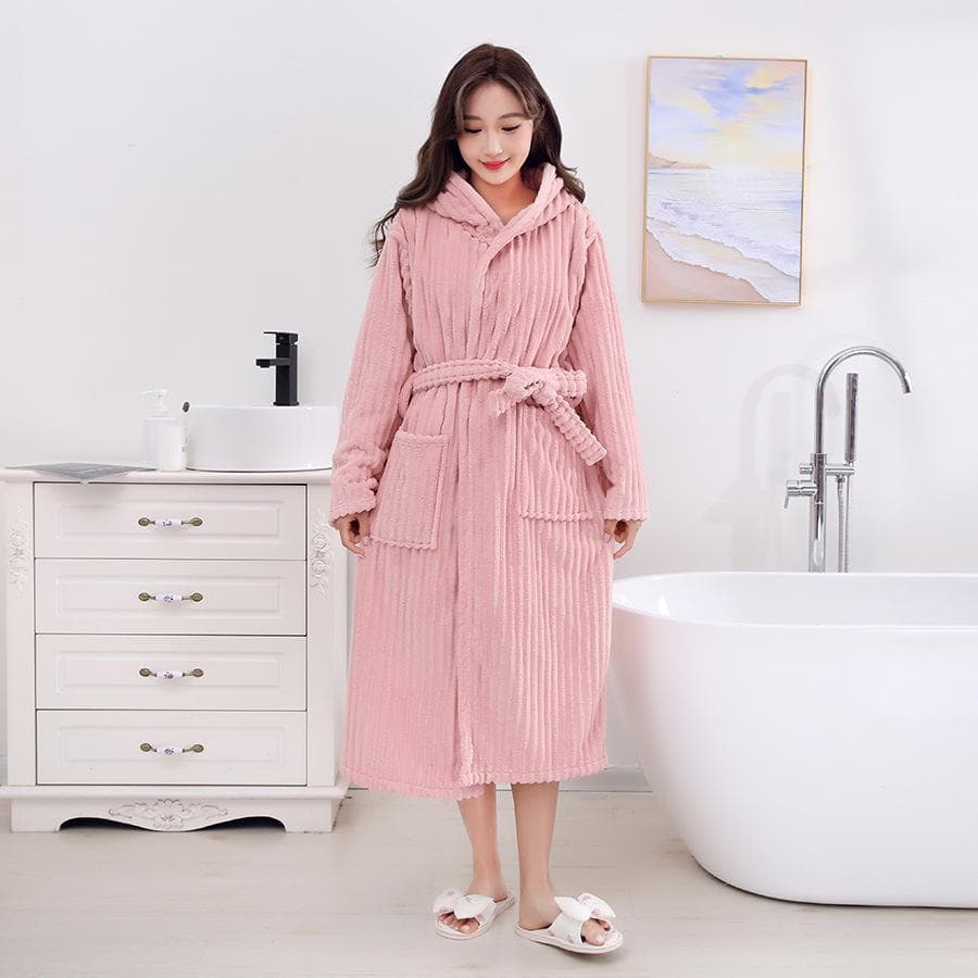 Set Halat de Baie din Fleece Coral pentru Adulți - Uscare Rapidă, Absorbant de Apă, Prosop de Baie Mărit, Set Noptieră Hotel pentru Cuplu, 3