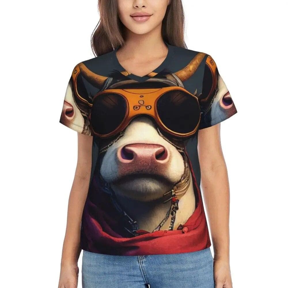 Tricouri cu model vacă cu pete negre imprimeu decolteu în V ocazional tricou supradimensionat cu mânecă scurtă pentru femei tricou estetic Topuri