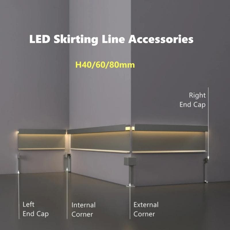 H40/60/80mm Accesorii Linie Plintă Profil Aluminiu LED Conector Plintă Bandă Lumină Colț Intern Extern Capac de Capăt