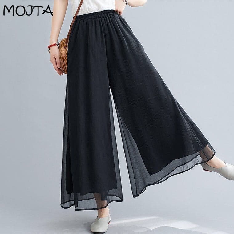 Pantaloni de vară de damă pantaloni pantaloni cu picioare largi Pantaloni pantaloni de femeie cu talie înaltă din șifon subțire de talie mari