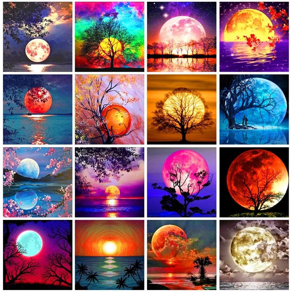 50X50CM 5D pictura cu diamante peisaj DIY diamant plin luna copac kit de broderie mozaic decor pentru casa roz