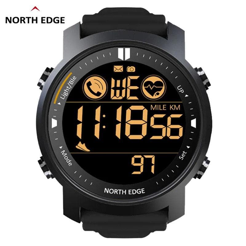 NORTH EDGE Ceas digital pentru bărbați, militar, rezistent la apă, 50 m, alergare, sport, pedometru, cronometru, ritm cardiac, brățară, Android