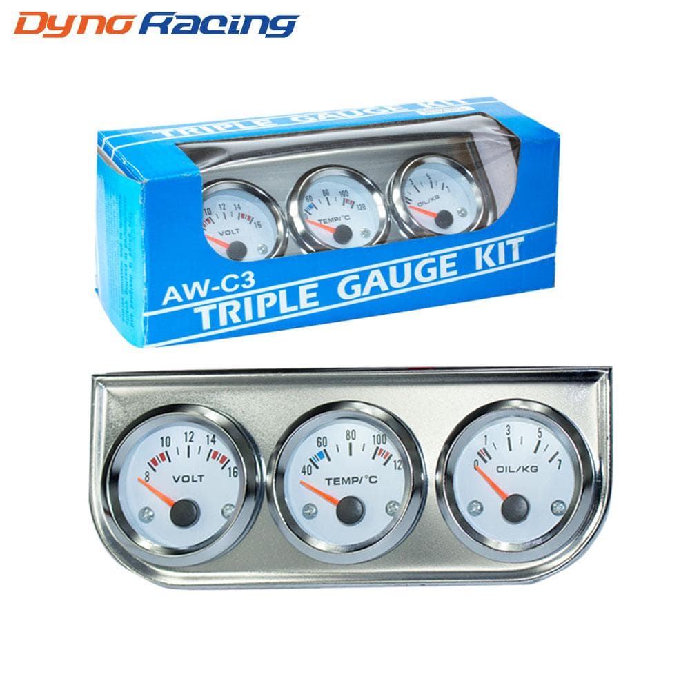 Crom 2''52MM Kit triplu indicator Voltmetru Indicator temperatura apei Manometru presiune ulei cu senzor Contor auto argintiu