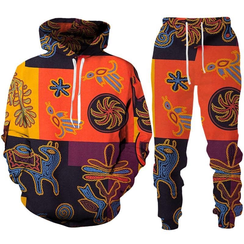 Primăvară Toamnă Nou African 3D Print Trening Costum Bărbați Ocazional Hanorac + Pantaloni 2 buc Seturi Hanorac supradimensionat Moda Bărbați