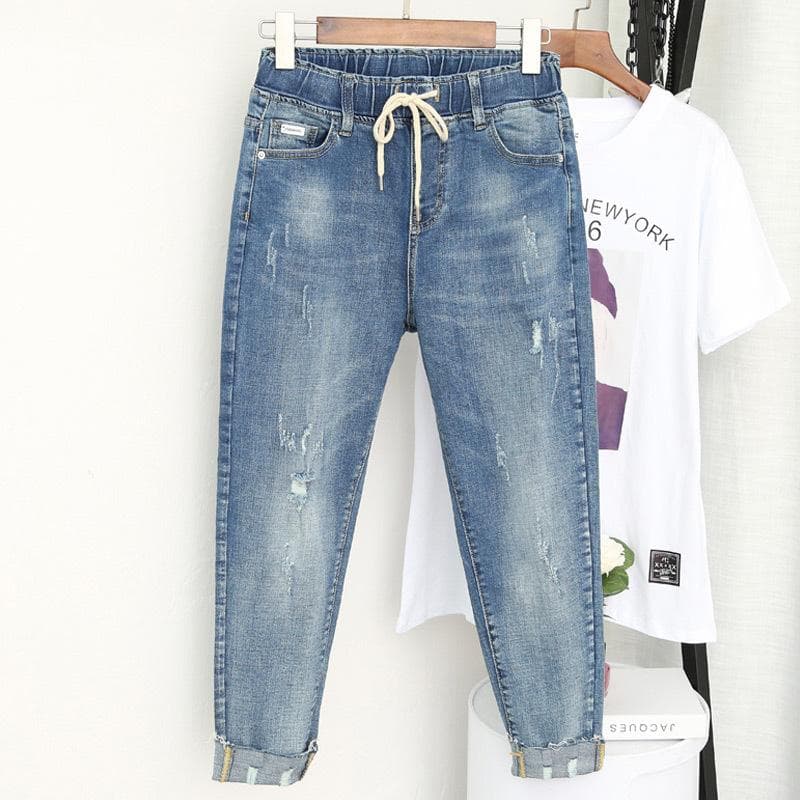 Talie înaltă Moda Femei Blugi ocazional Boyfriend Denim Jeans Creion Picioare Pantaloni cm culoare albastru