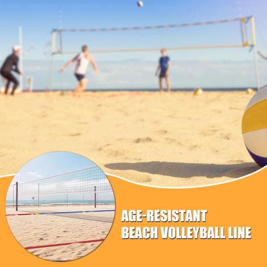 6 bucăți linii de volei pe plajă, linii de delimitare pentru volei în aer liber, curele de teren de volei cu cuie la sol roșu