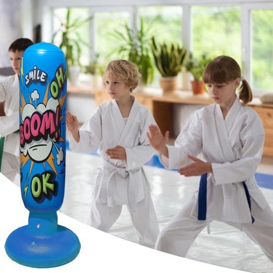 Sac de box gonflabil pentru copii, model rafinat, culoare vibrantă, PVC, saci de box pentru karate, echipament de box albastru