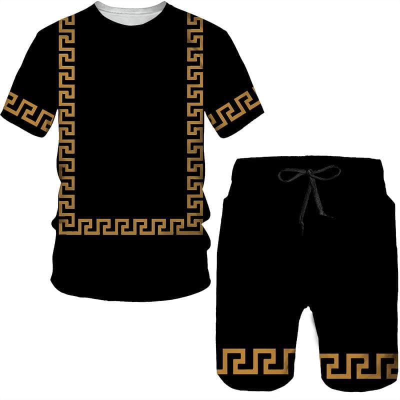 Trening pentru bărbați de vară Set de tricou cu imprimeu 3D cu dungi Vintage ținută la modă tricouri Pantaloni scurți Costum de jogging pentru