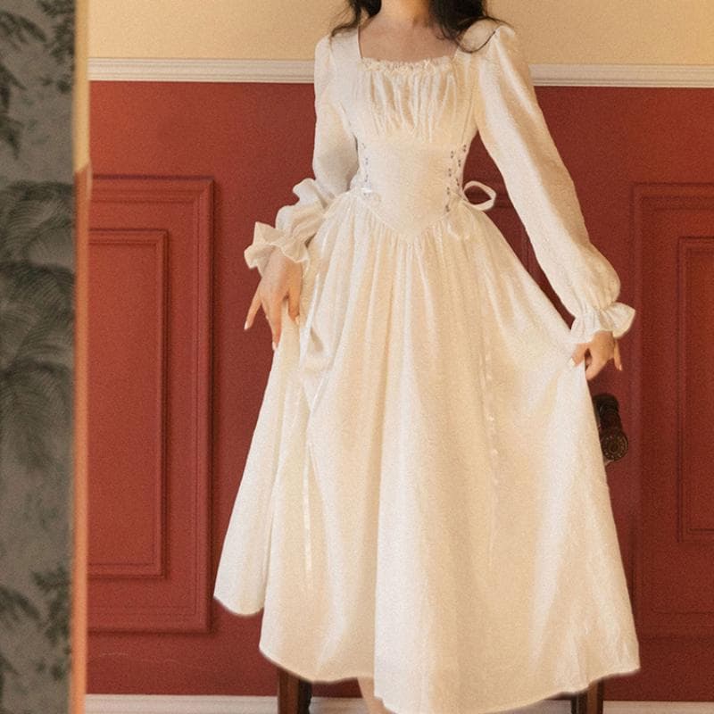 Stil francez de primăvară toamnă femei rochie lungă zână guler pătrat alb negru jacquard rochie bandaj rochie clasică feminină șic cm alb