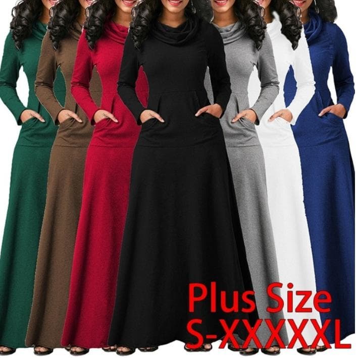 Toamnă și iarnă Rochie lungă din bumbac, cu glugă, cu glugă, cu glugă, de dimensiuni mari, din bumbac, cu guler în 7 culori, Rochie lungă și