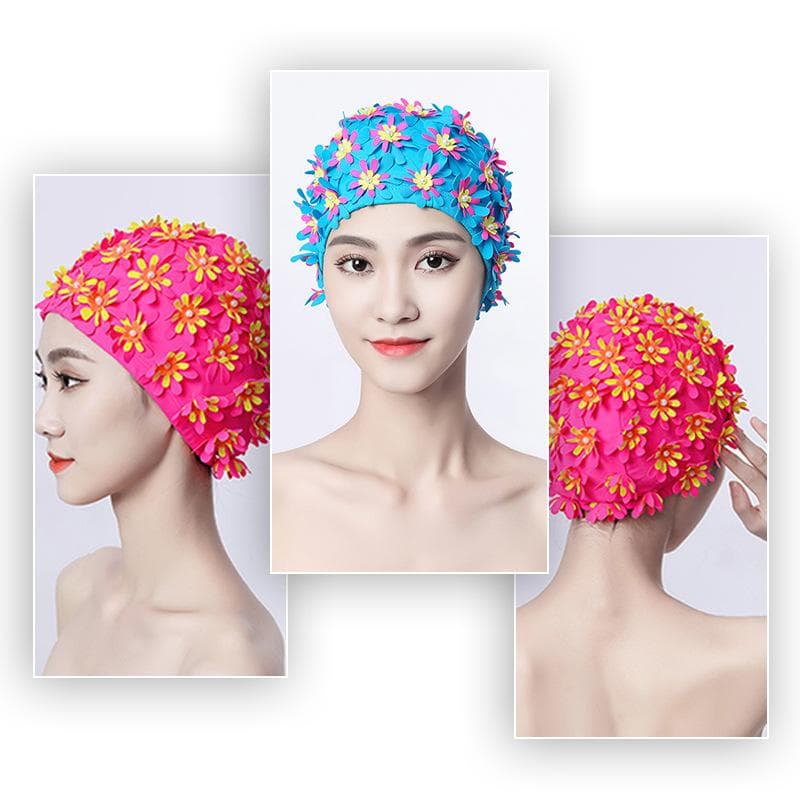 Căciulă de înot Femei Floare de Perlă Lucrată Manual Tridimensională Cusută Manual Floare Triplă Strat Fără Strângere Material Dublu Înot