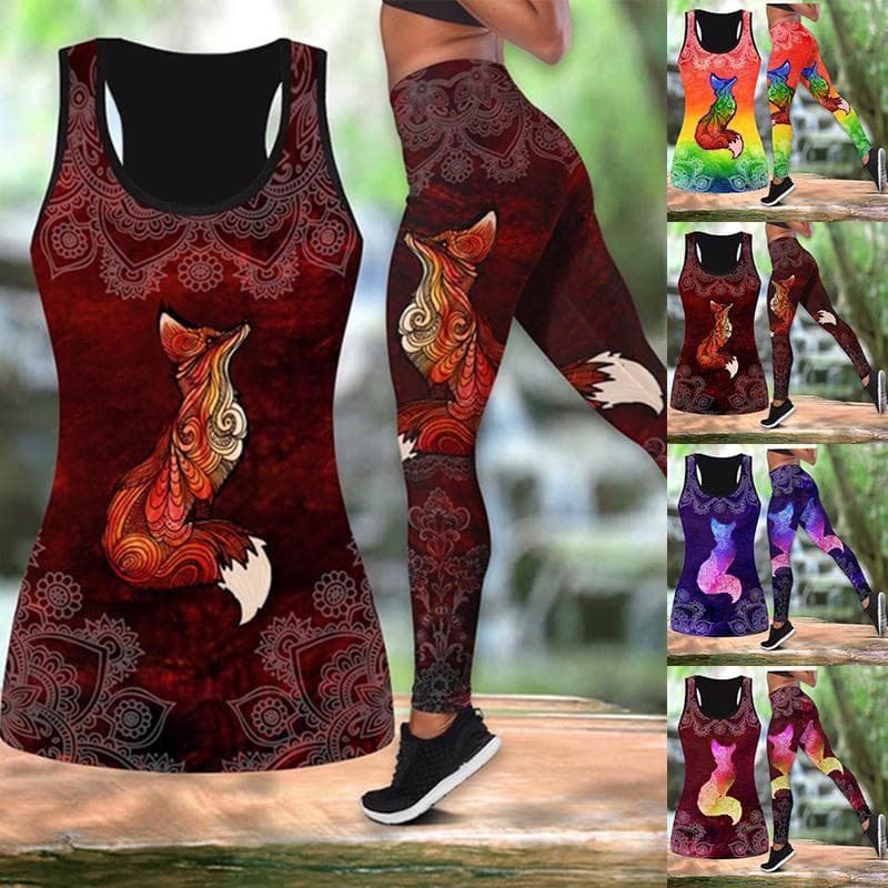 Tinuta de yoga cu imprimeu vulpe pentru femei Moda 3D Leggings de antrenament cu imprimeu sport Fitness Pantaloni casual de yoga cu talie inalta cm ro
