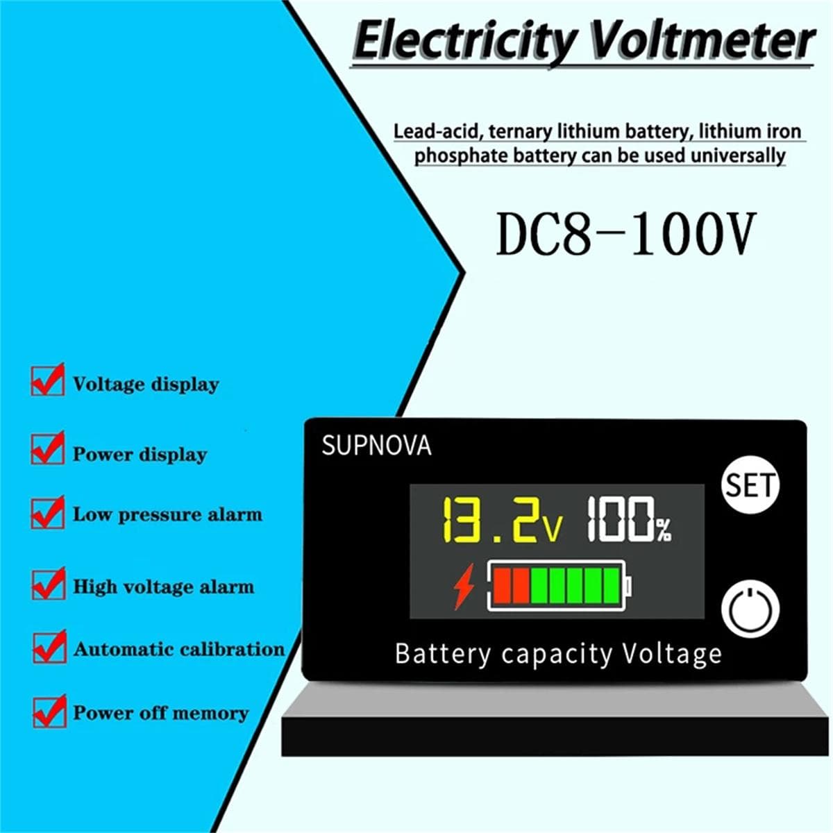 Indicator de capacitate baterie DC 8V-100V Plumb Acid Litiu LiFePO4 Auto Motocicletă Voltmetru Indicator de tensiune 12V 24V 48V 72V