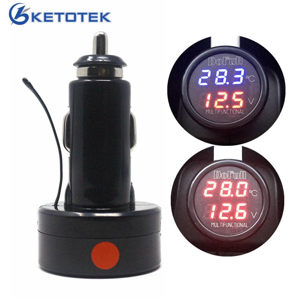 Voltmetru auto 3 în 1 Termometru Digital Tensiune baterie Contor temperatură Încărcător USB 12V 24V Tester baterie DC LED albastru