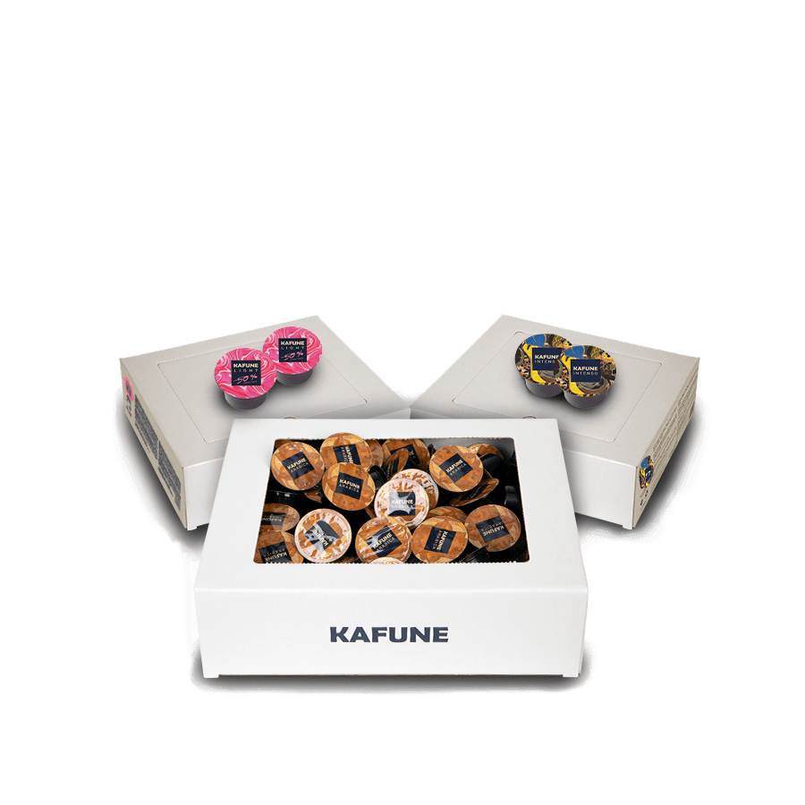 Pachet Mixt Cafea Capsule - Cafea Premium Kafune: 100 Capsule Lb  Arabica + 100 Capsule Lb Light + 100 Capsule Lb Intenso
