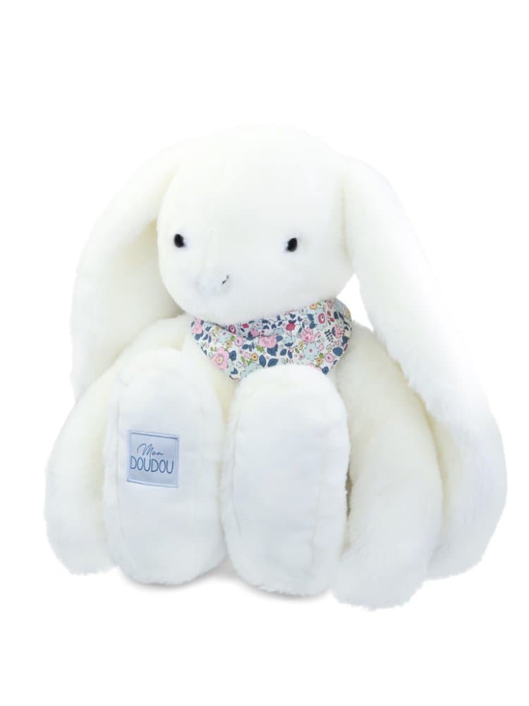 Doudou Iepuraș de pluș XXL cu eșarfă albă 50 cm