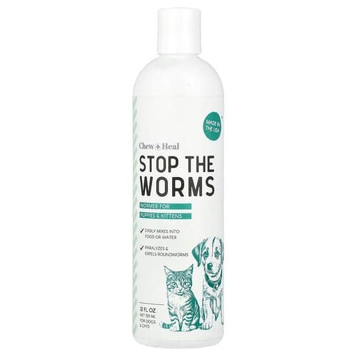Chew + Heal, Stop The Worms, Wormer for Puppies & Kittens , 12 fl oz (355 ml)