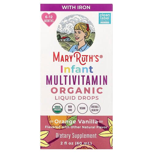 MaryRuth's, Picături lichide multivitaminice organice pentru sugari, 6 - 12 luni, portocale vanilie, 2 fl oz (60 ml)