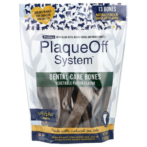 ProDen, PlaqueOff System™, oase pentru îngrijirea dinților, pentru câini, aromă de legume, 13 oase, 482 g