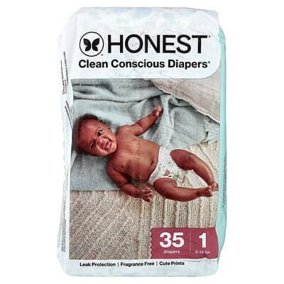 The Honest Company, Clean Conscious Diapers™, Mărimea 1, 2,5-5 kg, Turtle Time, 35 de scute