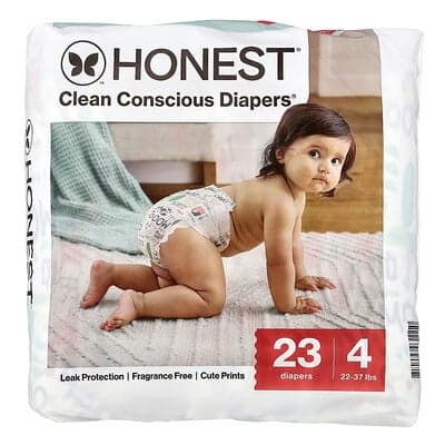The Honest Company, Scutece Clean Conscious™, mărimea 4, 10-15 kg, vopsite în culori asortate, 23 de scutece
