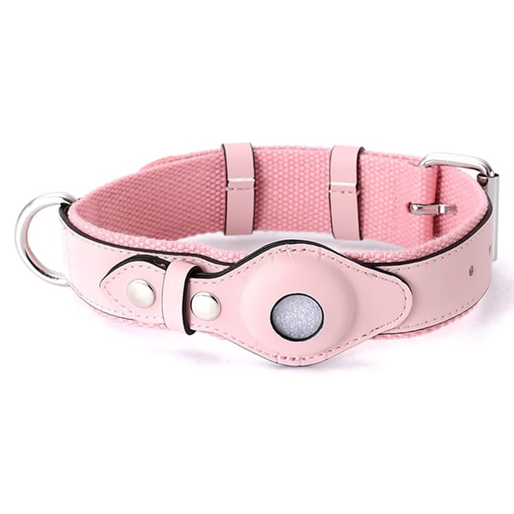 PROTEMIO PET GUARD Zgardă de piele cu suport pentru Apple AirTag DIMENSIUNE: L - roz