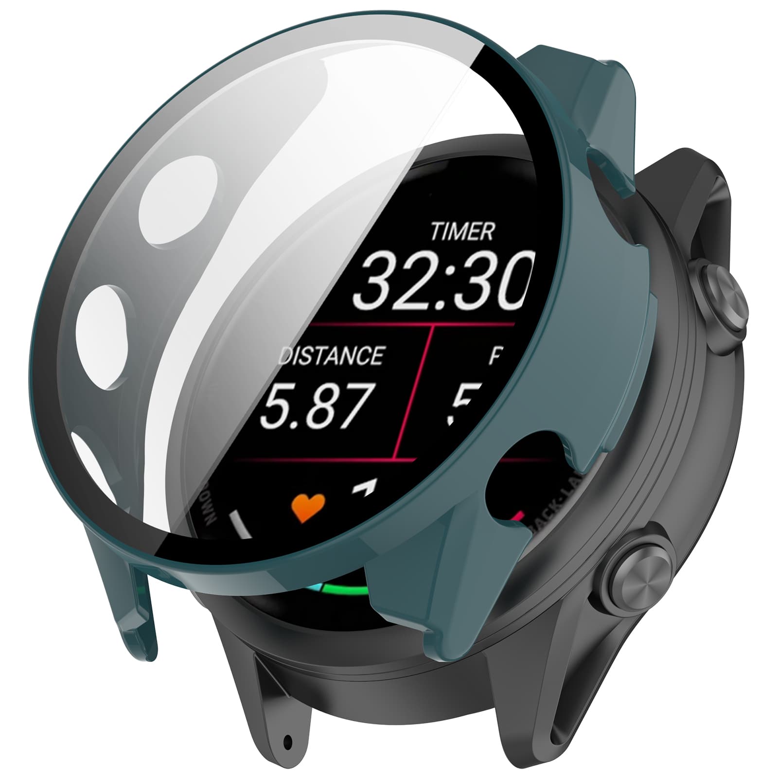 PC FULL COVER Husă de plastic cu sticlă pentru Garmin Forerunner 570 47mm verde