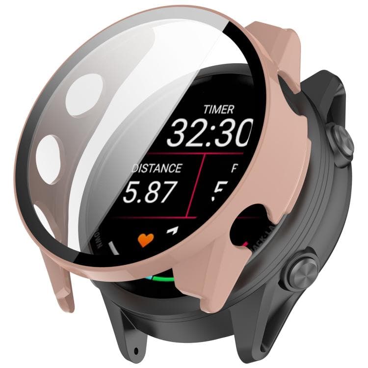 PC FULL COVER Carcasă de plastic cu sticlă pentru Garmin Forerunner 970 roz