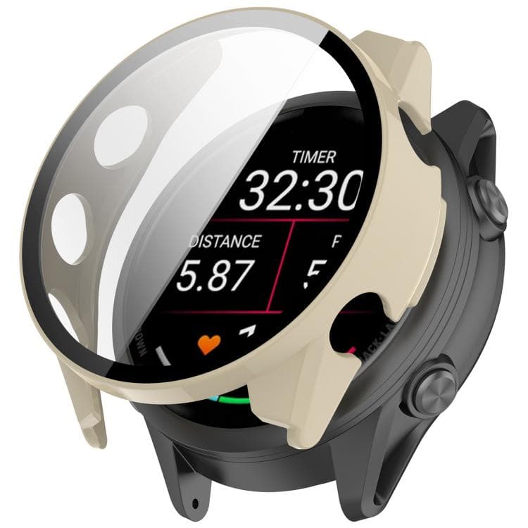 PC FULL COVER Carcasă de plastic cu sticlă pentru Garmin Forerunner 970 IVORY WHITE